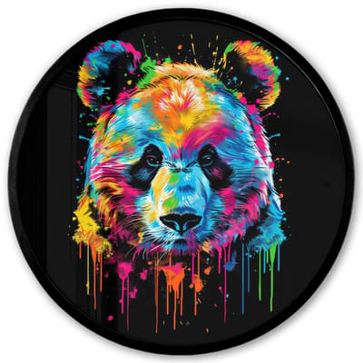 Poster in lijst Rond - Fotolijst 40x40 cm - Posters - Panda - Dieren - Kleur - Verf - Zwart - Ronde posterlijst zwart - Decoratie - Wanddecoratie woonkamer - Muurdecoratie slaapkamer
