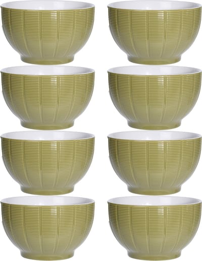 Excellent Houseware Soepkommen/serveer schaaltjes - 8x - Venice - keramiek - D14 x H8 cm - groen