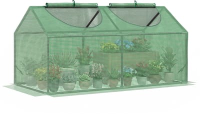 Outsunny - Kas - met 2 halfronde ramen - 120L x 60B x 60H cm - Groen