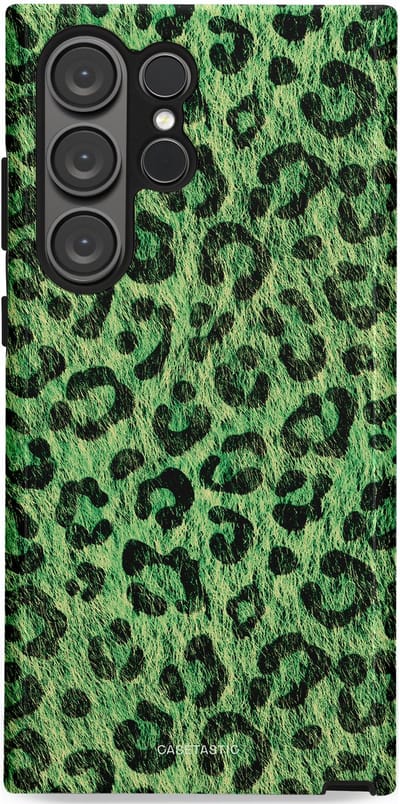 Casetastic hoesje geschikt voor Samsung Galaxy S23 Ultra - Dubbellaagse bescherming - Groene Panterprint - Fashion Case - Donkergroen Zwart