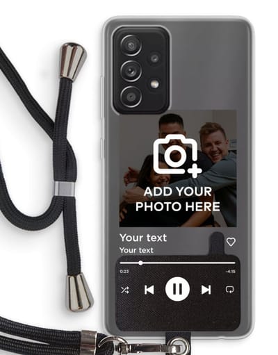Gepersonaliseerd - Case Company® - Hoesje met koord geschikt voor Samsung Galaxy A52 hoesje met Koord - Music Player - Telefoonhoesje met Zwart Koord - Bescherming aan alle Kanten en Over de Schermrand
