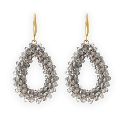 Lajetti - Druppel Oorbellen Zilvergrijs Dames - Stainless Steel Beaded Earrings - Glaskralen