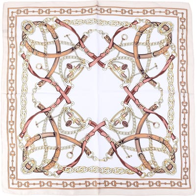 Vierkante Sjaal met Rijkelijk Schakel- en Riemendessin (70x70cm) - Beige