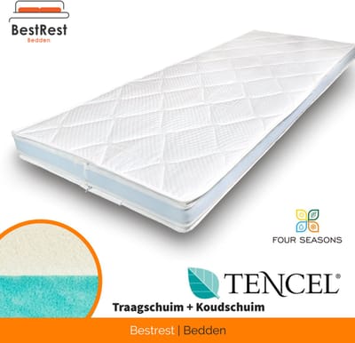 Topdekmatras Tencel  Flip Topper - twee hardheden - Duo - Topper 70x200cm - Traagschuim/ Koudschuim Hybride - 12cm dik - Orthopedisch