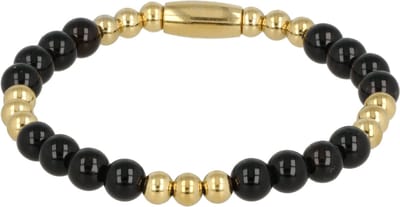 My Bendel - Damesarmband Goudkleurig met Onyx Edelsteen Elastisch - met Luxe Cadeauverpakking | Sieraden Voor Dames | Maat S