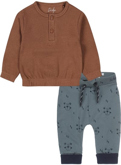 Dirkje - Kledingset - Broek groen met beertjes - Shirt bruin met opasluiting - Maat 50