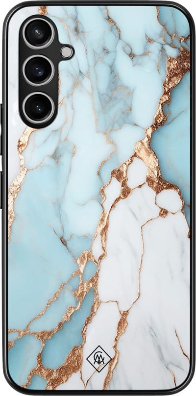 Casimoda® hoesje - Geschikt voor Samsung Galaxy A54 - Marmer Lichtblauw - Zwart TPU Backcover - Marmer - Blauw
