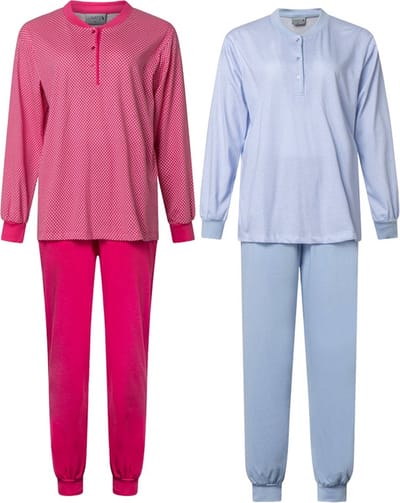 Lunatex - 2 dames pyjama's 124247 - 100% katoen - roze en blauw - maat 3XL