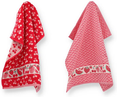 Luxe Keukendoek en Theedoek Fruit Rood - Bunzlau Castle - 100% biologisch katoen - Keukendoek 60x53cm en Theedoek 65x65cm