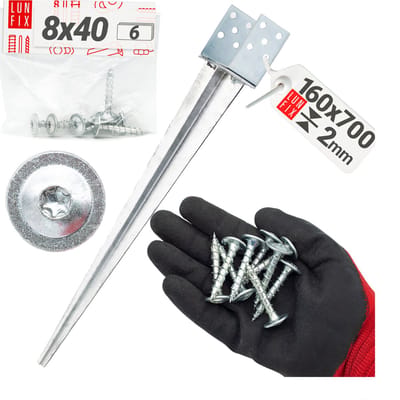 LUN FIX - Paalhouder 0-160x700 mm met Ø11 mm - 1 - Verzinkt staal - Houtverbinder metaal compatibel