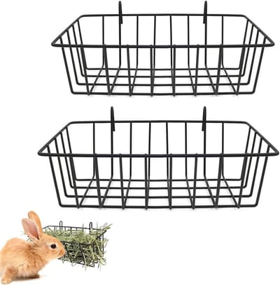 Hooivoeder Set - Hengende Voerbak - Kleine Dieren Voeden - Metalen Frame - 2 Stuks - Zwart