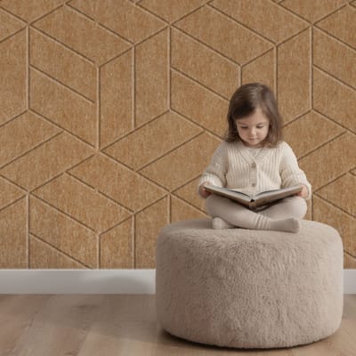 Wandpaneel vilt, kubus, bruin beige – 2950 x 1200 mm | 9mm dik | Verbetert de akoestiek | Eenvoudige montage | Wanddecoratie