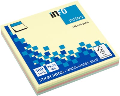 Info sticky notes - Pastel - 4 x 25 vel - 75x75mm - geel, groen, roze, blauw - IN-5654-98
