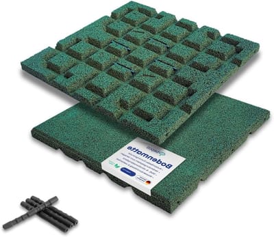 bepco Valbeschermingsmat, set van 4, rubberen mat, vloermat, schokabsorberend en antislip, met 16 verbindingspinnen, van gerecycled rubber, voor wegen/terrassen/spel en sportfaciliteiten (groen, 40 x
