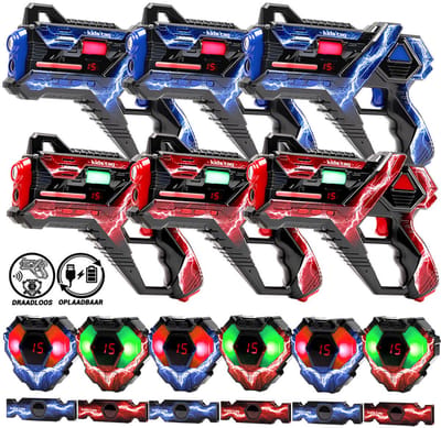 Lasergame set voor kinderen - Oplaadbare KidsTag V2 Lasergame Pistolen - 6 laserguns + 6 vesten + 6 achtersensoren - Lasershoot Laser Tag Speelgoed 6+
