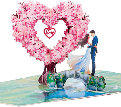Bruiloftskaart - pop-up 3D-jubileumkaarten - kersenbloesembrug - verliefd paar - romantisch cadeau voor verjaardag - echtgenote - vriendin - man - vrouw