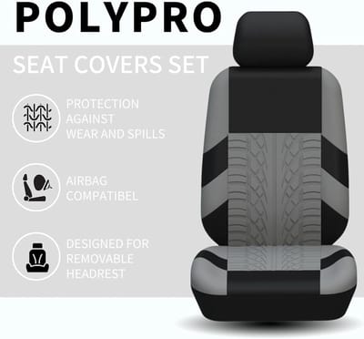 KZQ Voor in de auto - Autostoelhoezen complete set voorbank, gesplitst, voor universele stoffen SUV, sedan, bestelwagen, auto-interieurhoezen (Y33376-BLACK)