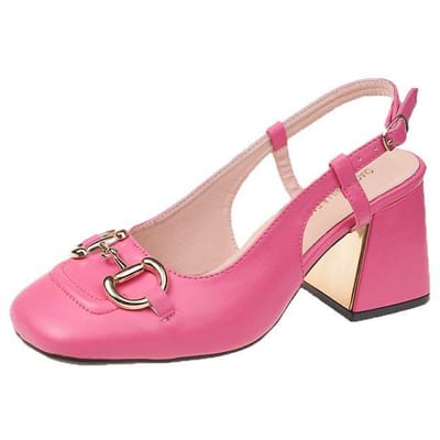 Mode Luxe Nieuwe Stijl Matte Zachte Pumps voor Dames Dikke Hakken Schoenen Hot Retro Mode Gesp Hoge Hakken Dames Jurk Pumps 37 pink