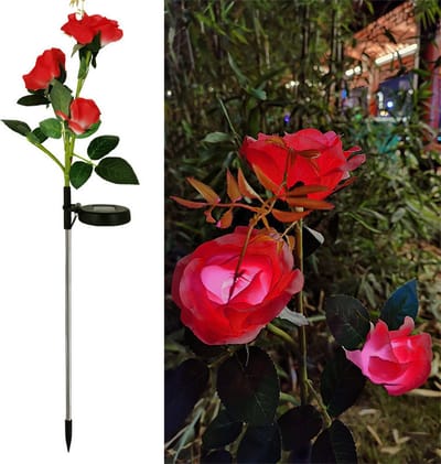 Dailyiled - rode roos solar verlichting - tuinverlichting - zonne-energie - 72 cm - bloem - plant