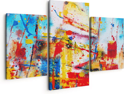 Artaza Canvas Schilderij Drieluik Abstracte Kunst - Kleurvolle Hand Gemaakte Acryl - 150x120 - Groot - Foto Op Canvas - Canvas Print