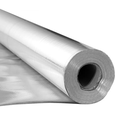 VEVOR Isolatiefolie, Niet-geperforeerde Stoffen Isolatiefolie, 0,15 mm Reflecterende Folie 38,1 m x 122 cm, Dubbelzijdige Warmtereflecterende Bescherming van Aluminiumfolie, Thermische Isolatierol voor Daken van Ramen