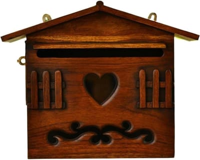 Houten Brievenbus - Wanddecoratie Huis - Ontvang Post - Massief Hout - 30 x 29 x 16 cm - Bruin