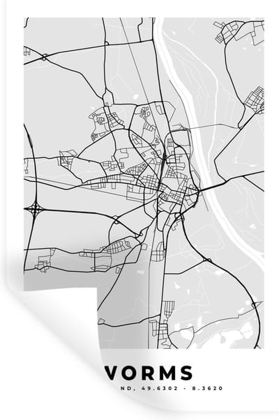 Muurstickers - Sticker Folie - Plattegrond - Worms - Kaart - Stadskaart - Duitsland - 20x30 cm - Plakfolie - Muurstickers Kinderkamer - Zelfklevend Behang - Zelfklevend behangpapier - Stickerfolie
