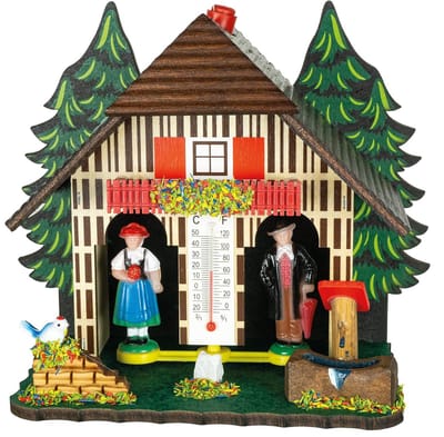 Weerhuis Hout - Weerhuisje Weerstations - Weersvoorspelling Thuis - Gemaakt in Duitsland - 14 x 13 x 8 cm - Gekleurd