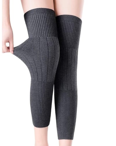 1 Paar - Kasjmier Kniebraces - Winter warme Kniebeschermers - Wol Kniebeschermers -Verdikte Kniebeschermers - 50 CM- voor Fietsen, Skiën, Hardlopen - Unisex voor 35-50 catties（M\Grijs）