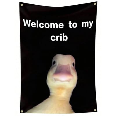 1 Stuk Grappig Eend Meme Wandkleed, Zwarte Humor Quote Print, Coole Kamer Spullen, Groot Formaat, Polyester 2D Wandkunst, Slaapkamer Spullen, Bijzonder 60X90cm