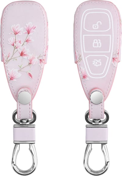 kwmobile autosleutel hoesje geschikt voor Ford 3-knops autosleutel Keyless Go - Autosleutel behuizing - Case in poederroze / wit / oudroze - Magnolia design