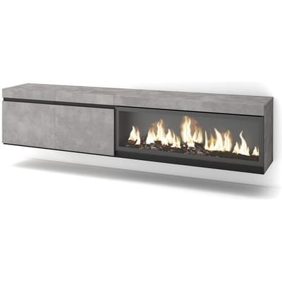 Skraut Home TV-Meubel, Lowboard, 208x35x45cm, Voor tv's tot 80", Elektrische haard XXL, Hangend, Cement