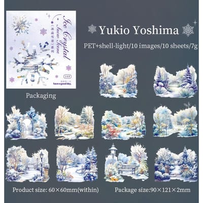 Lot de 10 autocollants décoratifs du monde de la glace et de la neige pour album de journal intime, matériel de scrapbooking, fournitures de journal intime faites à la main