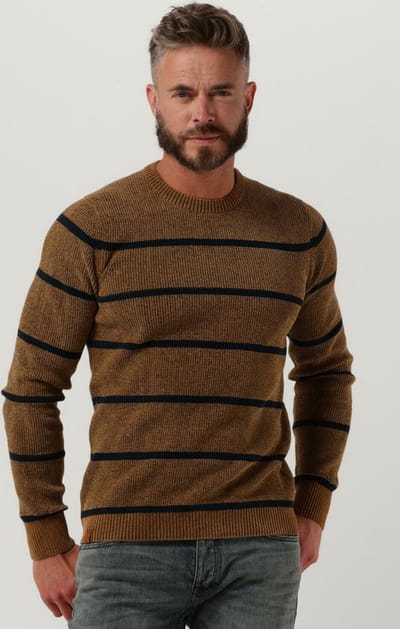 Cast Iron R-neck Regular Fit Chenille Cotton Plated Truien & Vesten Heren - Sweater - Hoodie - Vest- Camel - Maat 3XL