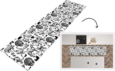 Keukenloper - Loper keuken - Patroon - Dieren - Zwart Wit - 200x50 cm - Keukenloper vinyl