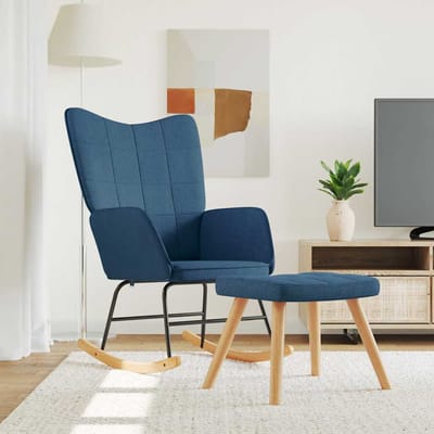 vidaXL - Schommelstoel - met - voetenbank - stof - blauw