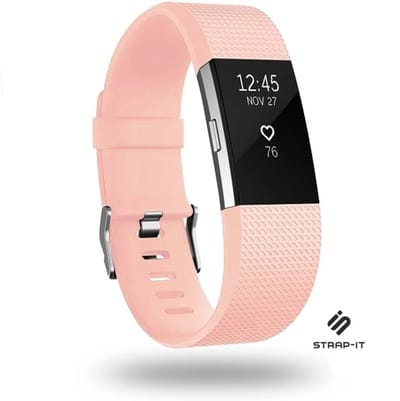 Siliconen Smartwatch bandje - Geschikt voor Fitbit Charge 2 siliconen bandje - roze - Strap-it Horlogeband / Polsband / Armband - Maat: Maat L