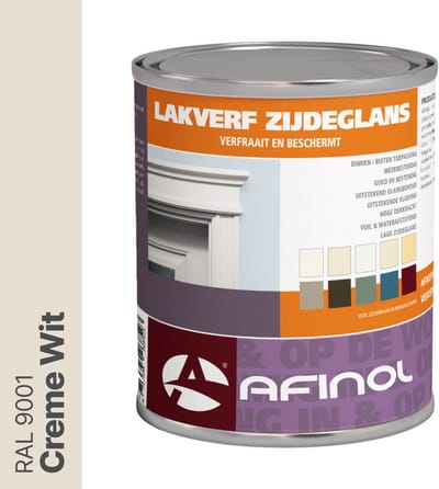 Afinol Zijdeglans Lakverf Creme Wit (RAL 9001) 750 ml - Houtverf Binnen - Houtverf Buiten - Lak Geschikt voor Hout, Metaal en Kunststof - Metaalverf - Meer dan 9.000 kleuren