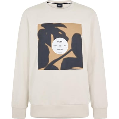 Boss Soleri 88 geribbeld sweatshirt met ronde hals voor heren (Crème)