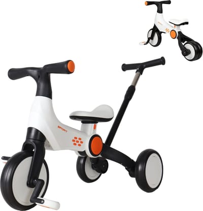 Born Lucky Loopfiets / Driewieler met Duwstang – 4 in 1 Loopfiets – Vanaf 2 Jaar – Sporty White