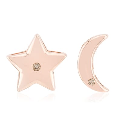 Cavill - Zilveren Oorbellen - 925 Sterling Zilver Rosé Verguld - 2x I1 Argyle Rose de France Diamanten 0 018 ct - Ster en Maan Design - Elegant 10mm