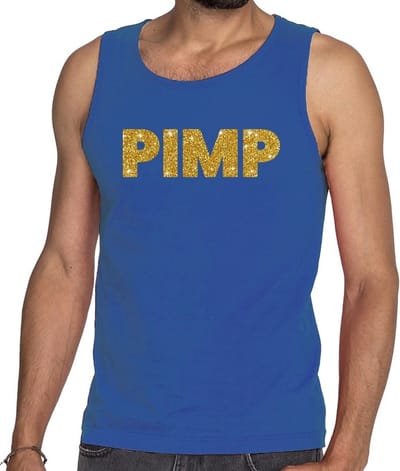 Pimp glitter tekst tanktop / mouwloos shirt blauw heren - heren singlet Pimp S