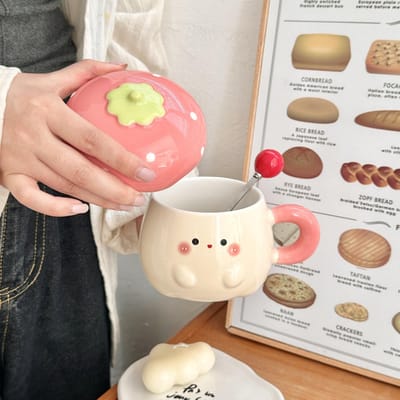 Creatieve Aardbeien Mok Cartoon Schattige Keramische Kop Hoge Precisie Keramische Waterbeker Geschikt Cadeau 301-400ml