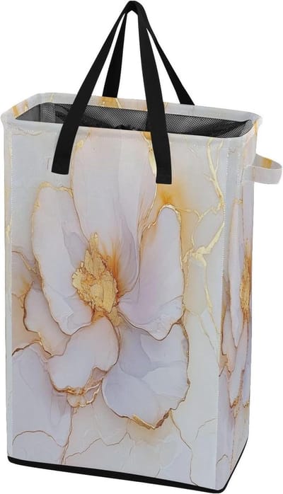 Hoge wasbak - Kleding mand - Was opbergen - Vrijstaand ontwerp - 48L capaciteit - Marmer wit beige