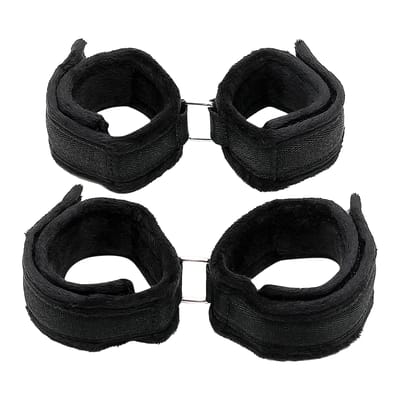 Rimba - Soft Bondage Set Handboeien Voetboeien Blinddoek - Zwart