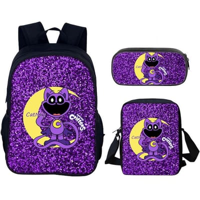 3-delige Set Lachende Beestjes Schooltas 40cm/15,7inch Rugzak Schoudertas Etui Computer Boekentassen voor Jongens Meisjes Beste Cadeau