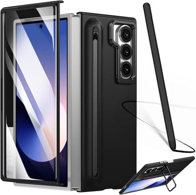 Beschermende hoes voor Galaxy Z Fold 6 met ingebouwde penhouder, schermbeschermer en verstelbare standaard - Zwart