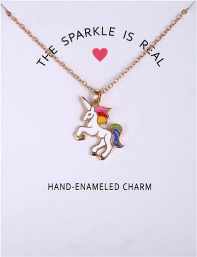 Fako Bijoux® - Ketting Op Kaart - Eenhoorn Regenboog Wit - Goudkleurig