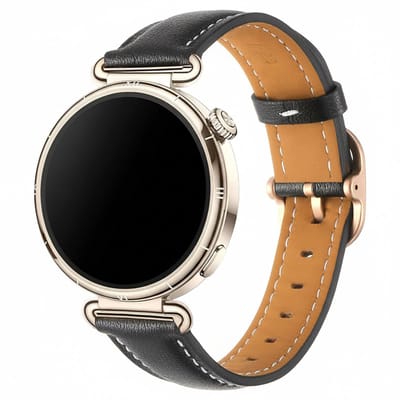 Leren bandje - geschikt voor Garmin Venu 2s / 3s / 4 (41mm) / Vivoactive 4s / Forerunner 255s / 265s - Huawei Watch GT 5 Pro - 42mm / GT 6 / GT 5 / GT 4 - 41mm - leer - zwart