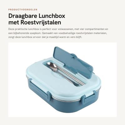 Dailygoods- Lunchbox Volwassenen Met 4 Grid - Roestvrijstalen - Draagbaar - Afdichtingsprestaties - Soepkom - Siliconen Afdichtring - Maaltijdcontainer